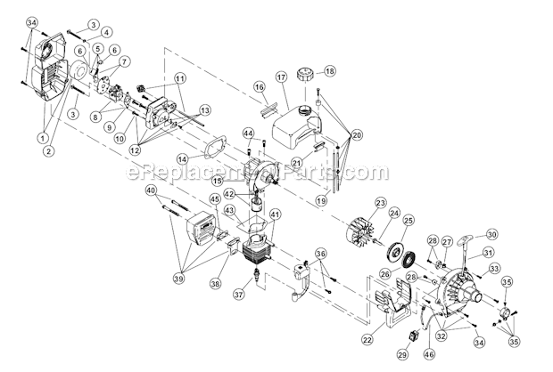 Engine Diagram and Parts List for 41CDY28G000 Yard Machines Trimmer